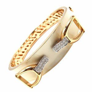 Authentic! Roberto Coin Cheval Stirrup 18k Gold Diamond Enamel Bangle Bracelet